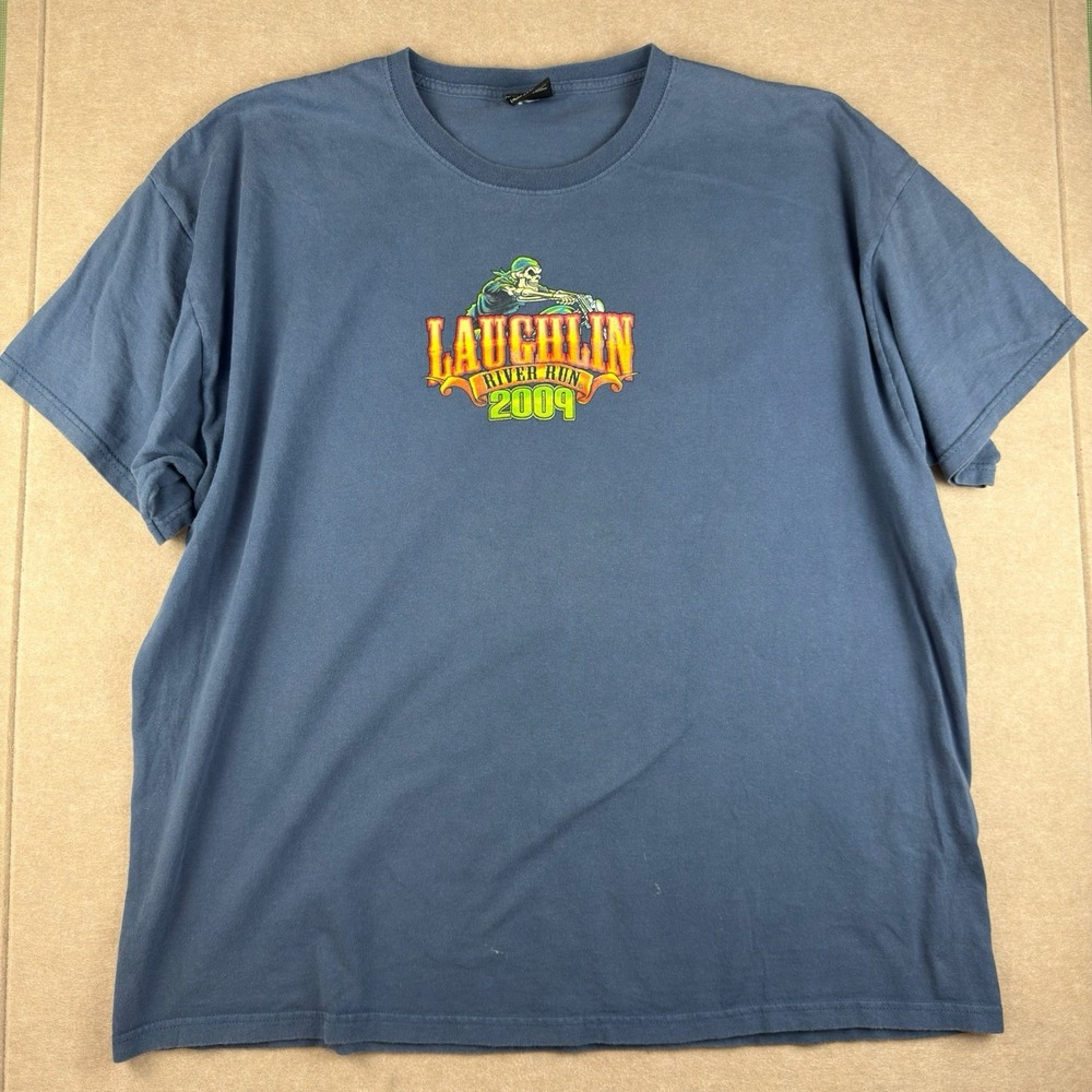 Y2K Laughlin River Run T-Shirt Men's 3XL Blue Motorcycle Graphic Made in USA‎